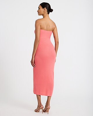 Pointelle Strapless Twist Front Midi Sweater Dress