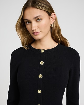 Long Sleeve Novelty Button Ruffle Mini Sweater Dress