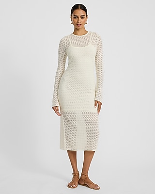 Cable Knit Crew Neck Long Sleeve Maxi Sweater Dress | Express
