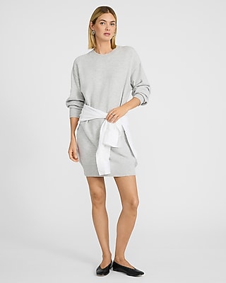 Crew Neck Dolman Sleeve Mini Sweater Dress in Airy Soft