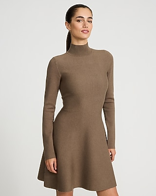Airy Soft Mock Neck Mini Fit and Flare Sweater Dress