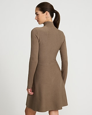 Airy Soft Mock Neck Mini Fit and Flare Sweater Dress