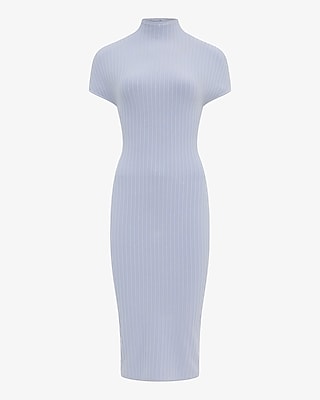 Ribbed Mock Neck Short Sleeve Midi Sweater Dress
