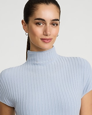 Ribbed Mock Neck Short Sleeve Midi Sweater Dress