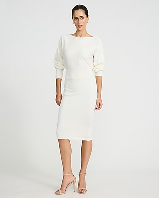 fitted lace wedding dress White Long Sleeves Crochet Knit Midi Dress – Gabi Swimwear