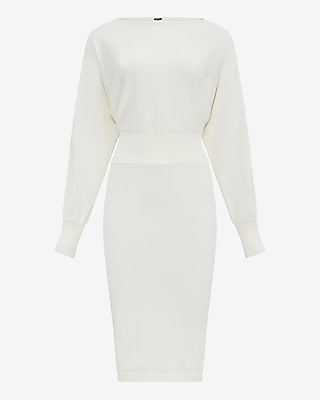 Boat Neck Dolman Sleeve Midi Sweater Sheath Dress