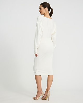 Boat Neck Dolman Sleeve Midi Sweater Sheath Dress