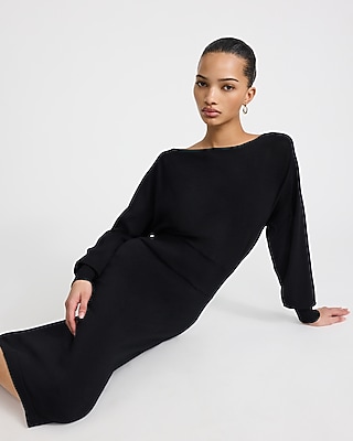 Boat Neck Dolman Sleeve Midi Sweater Sheath Dress - image 2