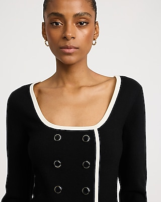 Tipped Scoop Neck Long Sleeve Mini Sweater Dress in Airy Soft - thumbnail 2