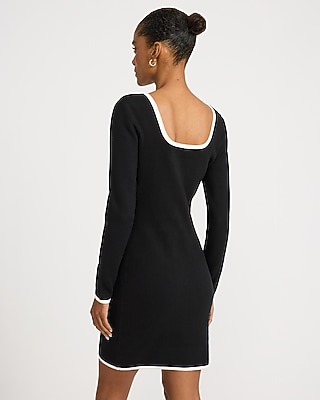 Tipped Scoop Neck Long Sleeve Mini Sweater Dress in Airy Soft - thumbnail 3