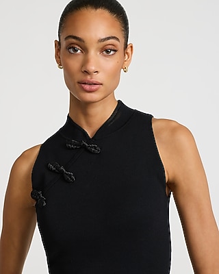 Novelty Bow Seamed Sleeveless Mini Sweater Dress