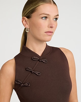 Novelty Bow Seamed Sleeveless Mini Sweater Dress