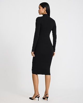 Color Block Mock Neck Long Sleeve Midi Sweater Dress Airy Soft