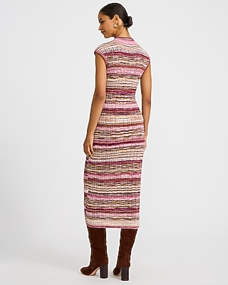 Striped Mock Neck Cap Sleeve Midi Sweater Dress