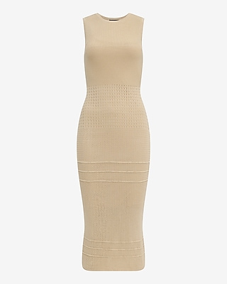 Crochet Crew Neck Sleeveless Midi Sweater Dress
