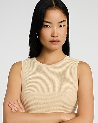 Crochet Crew Neck Sleeveless Midi Sweater Dress