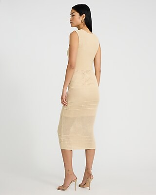 Crochet Crew Neck Sleeveless Midi Sweater Dress