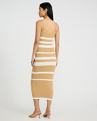 Striped Square Neck Midi Sheath Sweater Dress - image 2