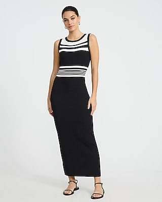 Shine Ribbed Crew Neck Long Sleeve Maxi Sweater Dress | Express