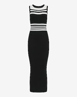 Striped Crew Neck Sleeveless Sweater Maxi Sheath Dress