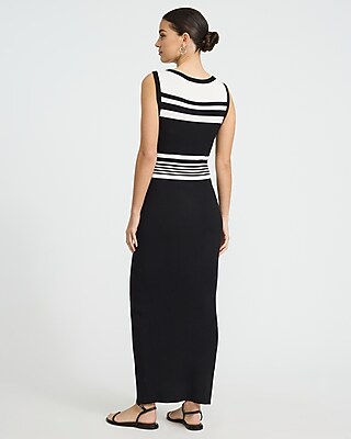 Striped Crew Neck Sleeveless Sweater Maxi Sheath Dress