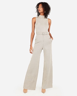 mock neck tweed jumpsuit