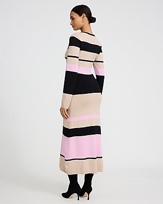 Striped V-Neck Long Sleeve Maxi Sweater Dress - image 2