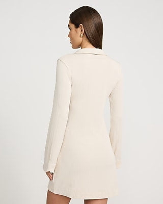 Ribbed Knit Hardware V-Neck Collared Mini Dress
