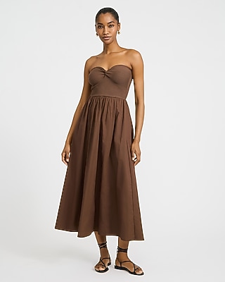 Mixed Media Strapless Sweetheart Midi Fit And Flare Dress | Express