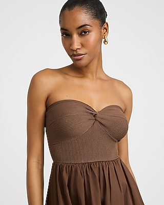Mixed Media Strapless Sweetheart Midi Fit and Flare Dress