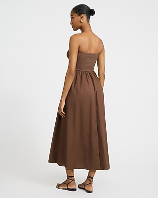 Mixed Media Strapless Sweetheart Midi Fit and Flare Dress