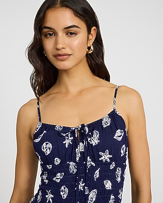 Seashell Print Scoop Neck Smocked Midi Dress - image 2