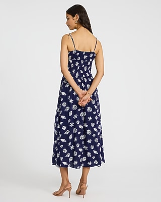 Seashell Print Scoop Neck Smocked Midi Dress - image 3