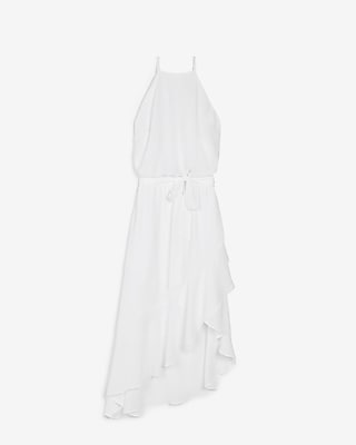 white asymmetrical ruffle dress
