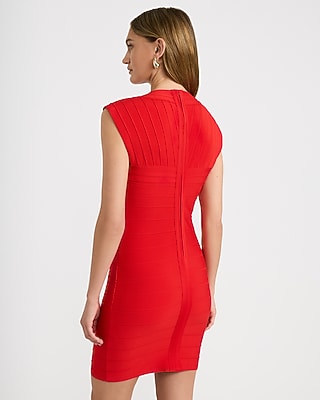 V-Neck Cap Sleeve Bandage Mini Sheath Dress