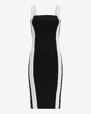 Color Block Square Neck Midi Sweater Sheath Dress