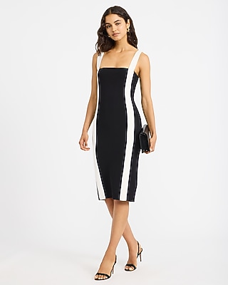 Color Block Square Neck Midi Sweater Sheath Dress