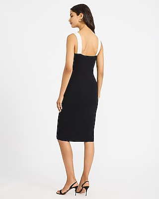 Color Block Square Neck Midi Sweater Sheath Dress