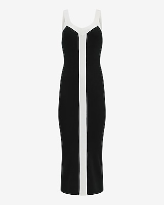 Color Block V-Neck Midi Sheath Sweater Dress