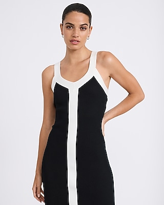 Color Block V-Neck Midi Sheath Sweater Dress
