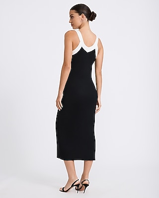 Color Block V-Neck Midi Sheath Sweater Dress
