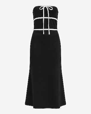 Tipped Strapless Bow Front Midi Sweater Sheath Dress