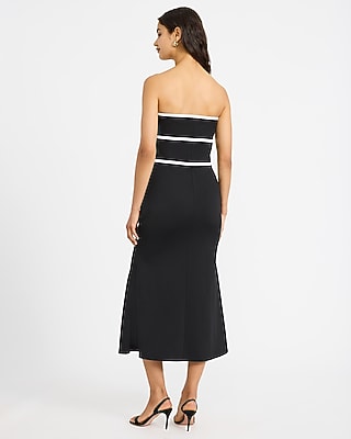 Tipped Strapless Bow Front Midi Sweater Sheath Dress