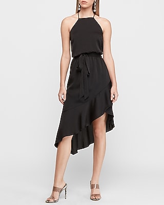 High Neck Asymmetrical Fit And Flare 