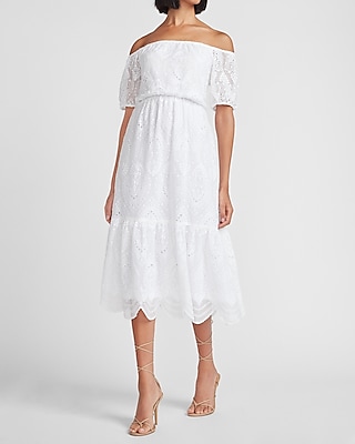 off the shoulder white eyelet dress