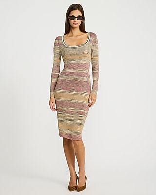 Space-Dye Shine Scoop Neck Long Sleeve Midi Sweater Dress