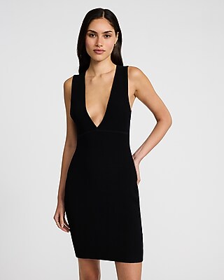 Ribbed V-neck Sleeveless Mini Dress | Express