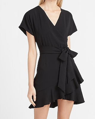 black wrap front dress