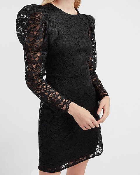 Long Sleeves Flattering Fit Lace Black Dress Long Sleeves Flattering Fit Lace Black Dress