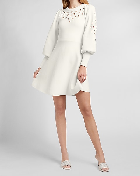fit and flare sweater dress Merino Wool & Fit and Flare Mini Dress English Factory - Mixed Media